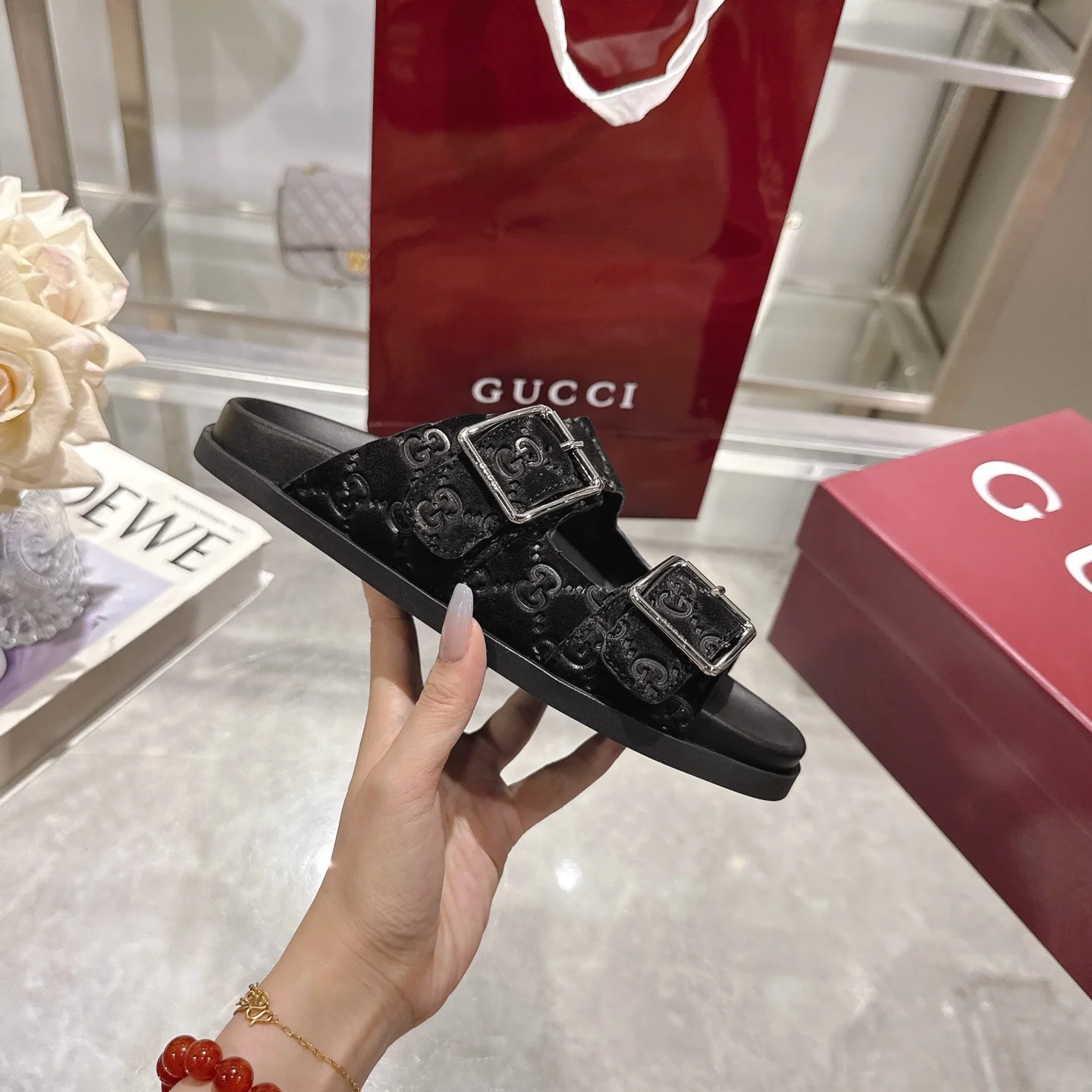 GUCCI Sandals Suede Leather Black-Silver EU36-47 A90202609111833 - Image 5
