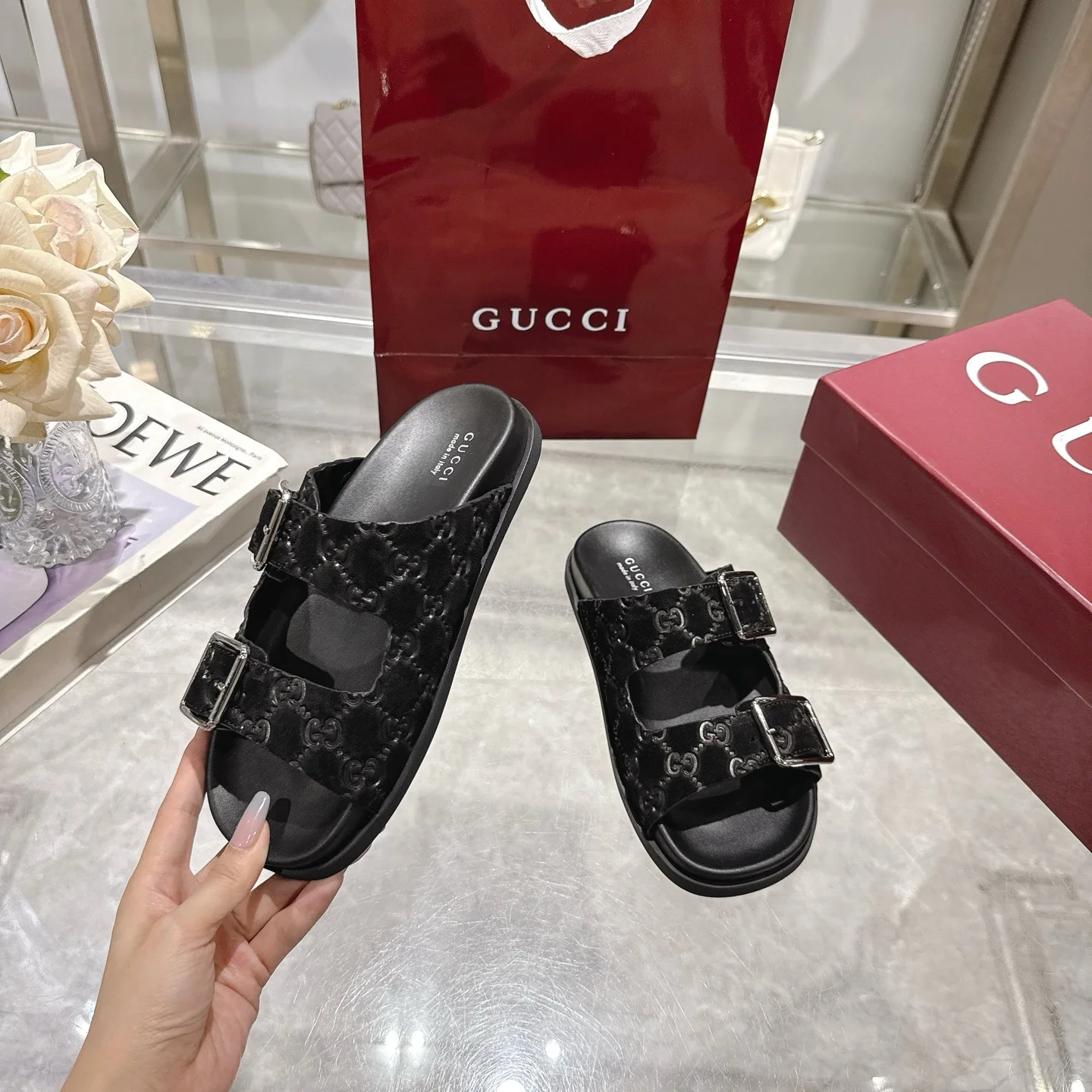 GUCCI Sandals Suede Leather Black-Silver EU36-47 A90202609111833 - Image 6