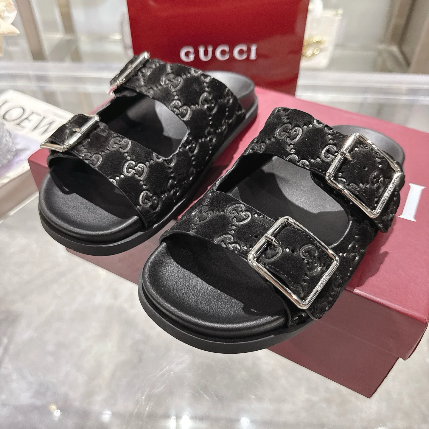 GUCCI Sandals Suede Leather Black-Silver EU36-47 A90202609111833 - Image 7