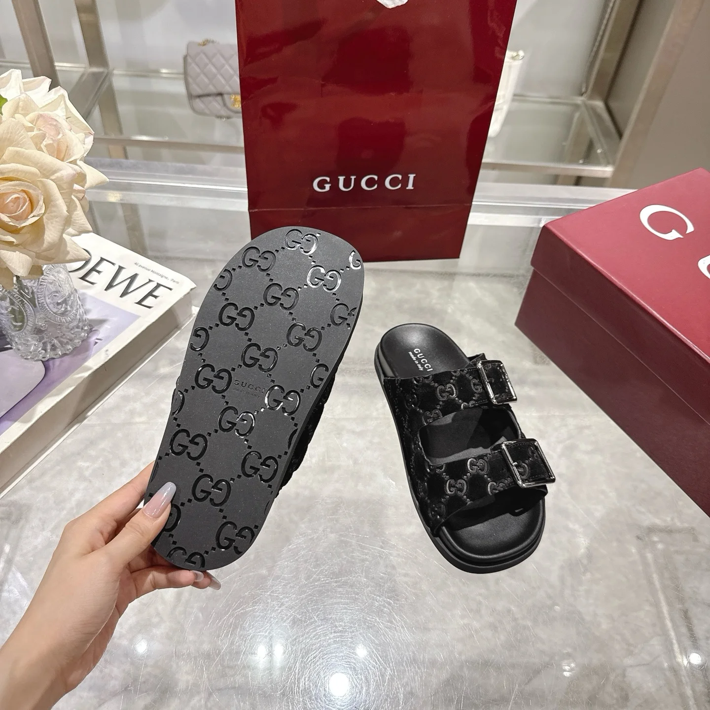 GUCCI Sandals Suede Leather Black-Silver EU36-47 A90202609111833 - Image 9