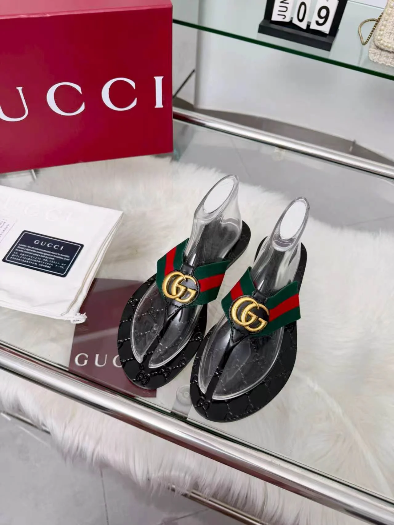 GUCCI Slides Elastic Band Black-Gold EU35-45 A30202609110052