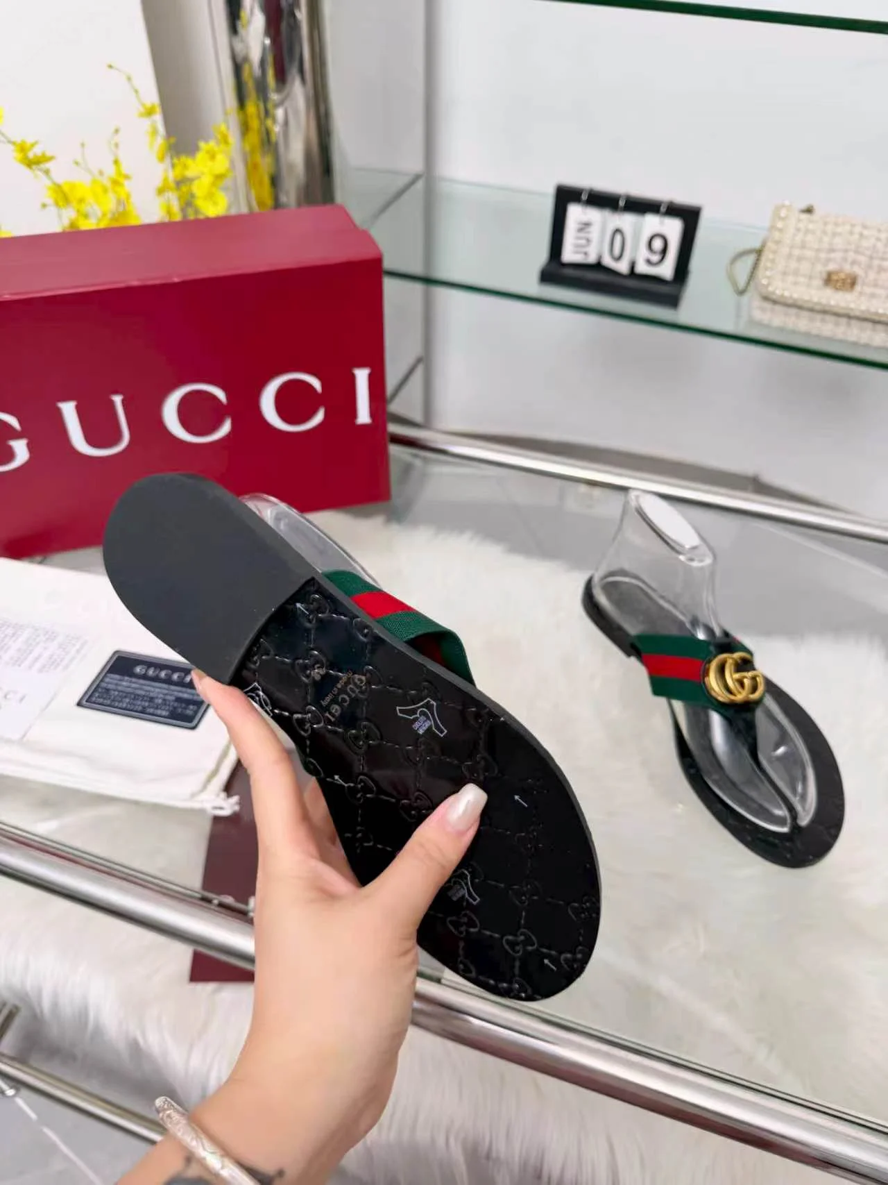 GUCCI Slides Elastic Band Black-Gold EU35-45 A30202609110052 - Image 8