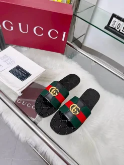 GUCCI Slides Elastic Band Black-Green-Red-Gold EU35-44 A30202609110055
