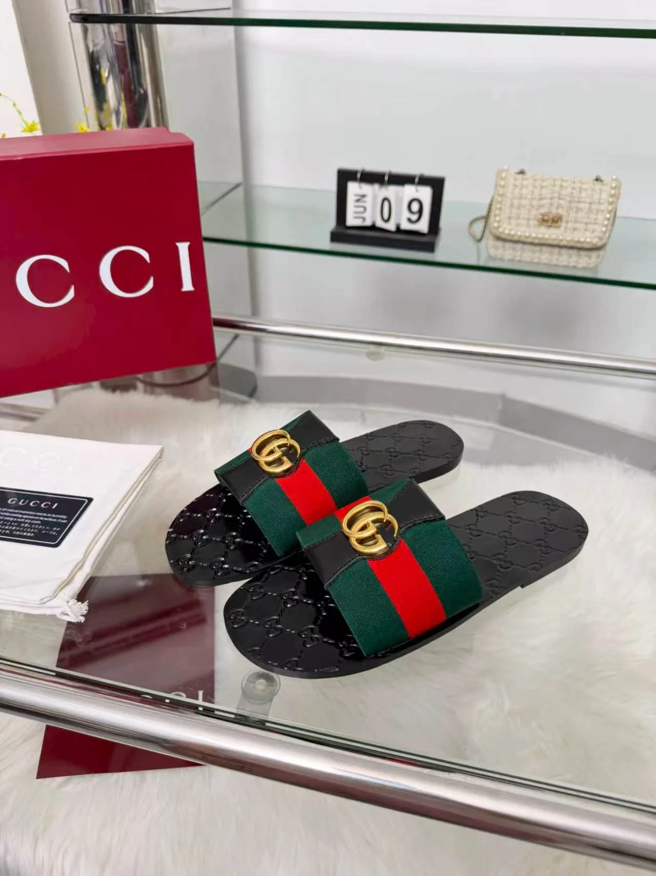 GUCCI Slides Elastic Band Black-Green-Red-Gold EU35-44 A30202609110055 - Image 4