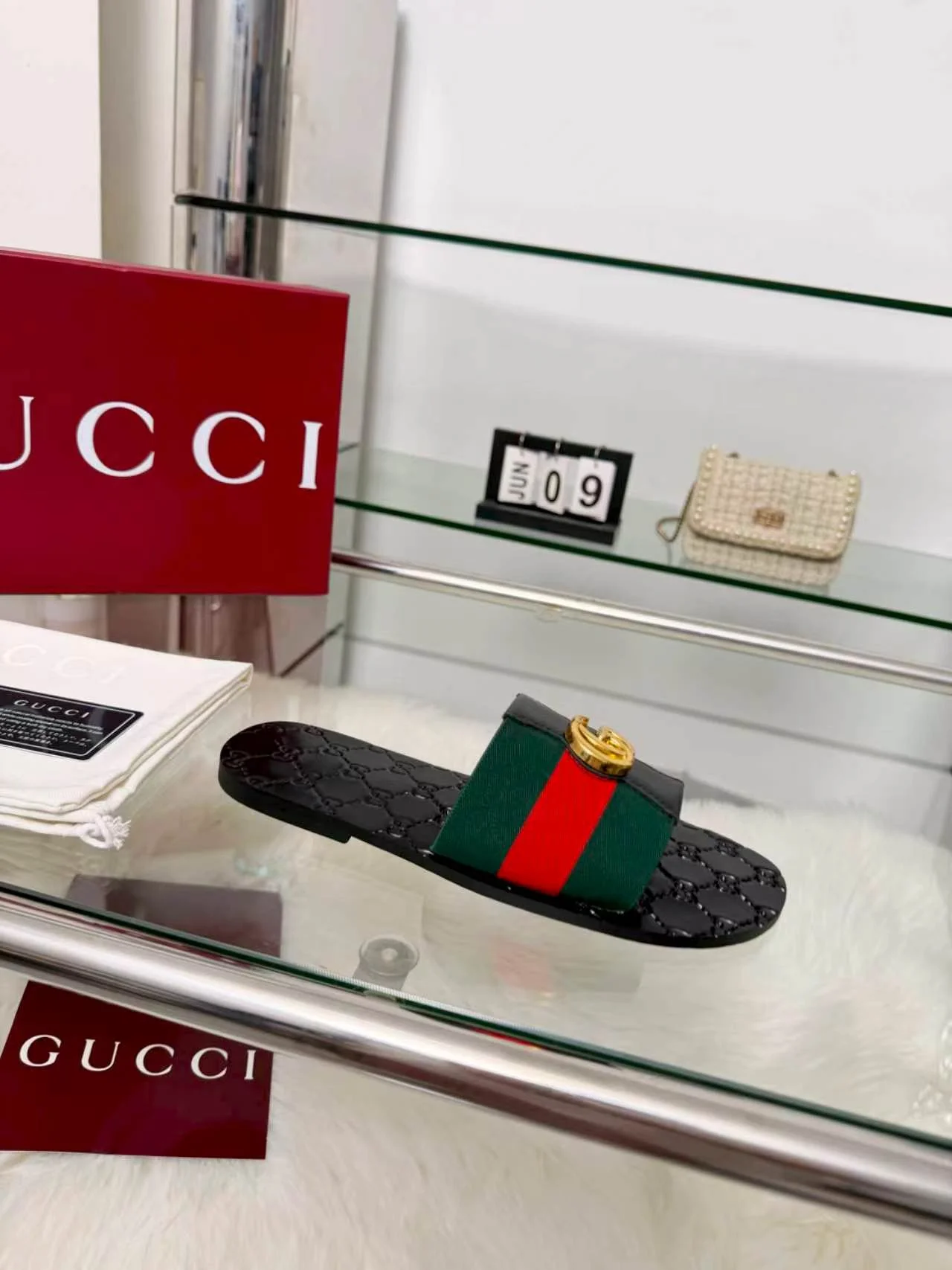 GUCCI Slides Elastic Band Black-Green-Red-Gold EU35-44 A30202609110055 - Image 9