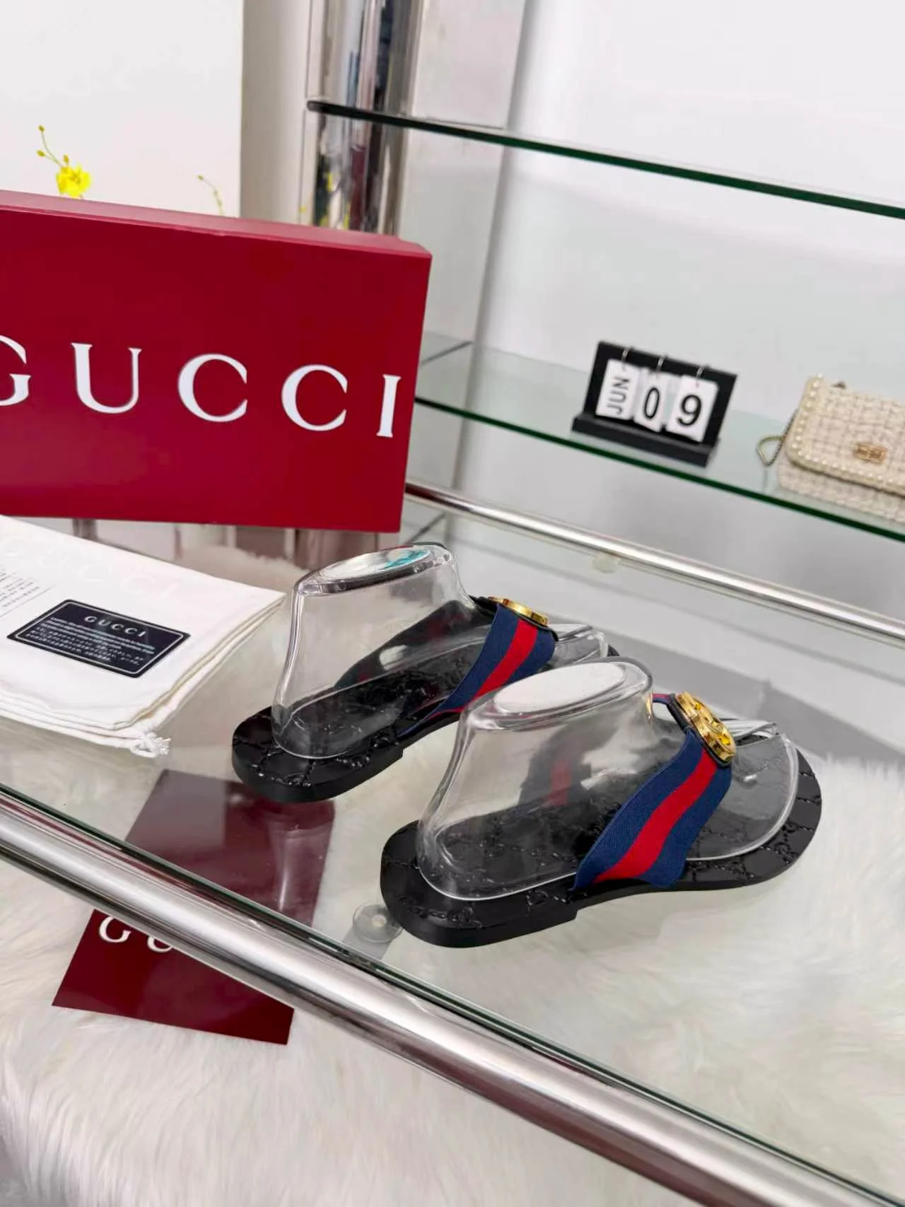 GUCCI Slides Elastic Black-Gold EU35-45 A30202609110054 - Image 5