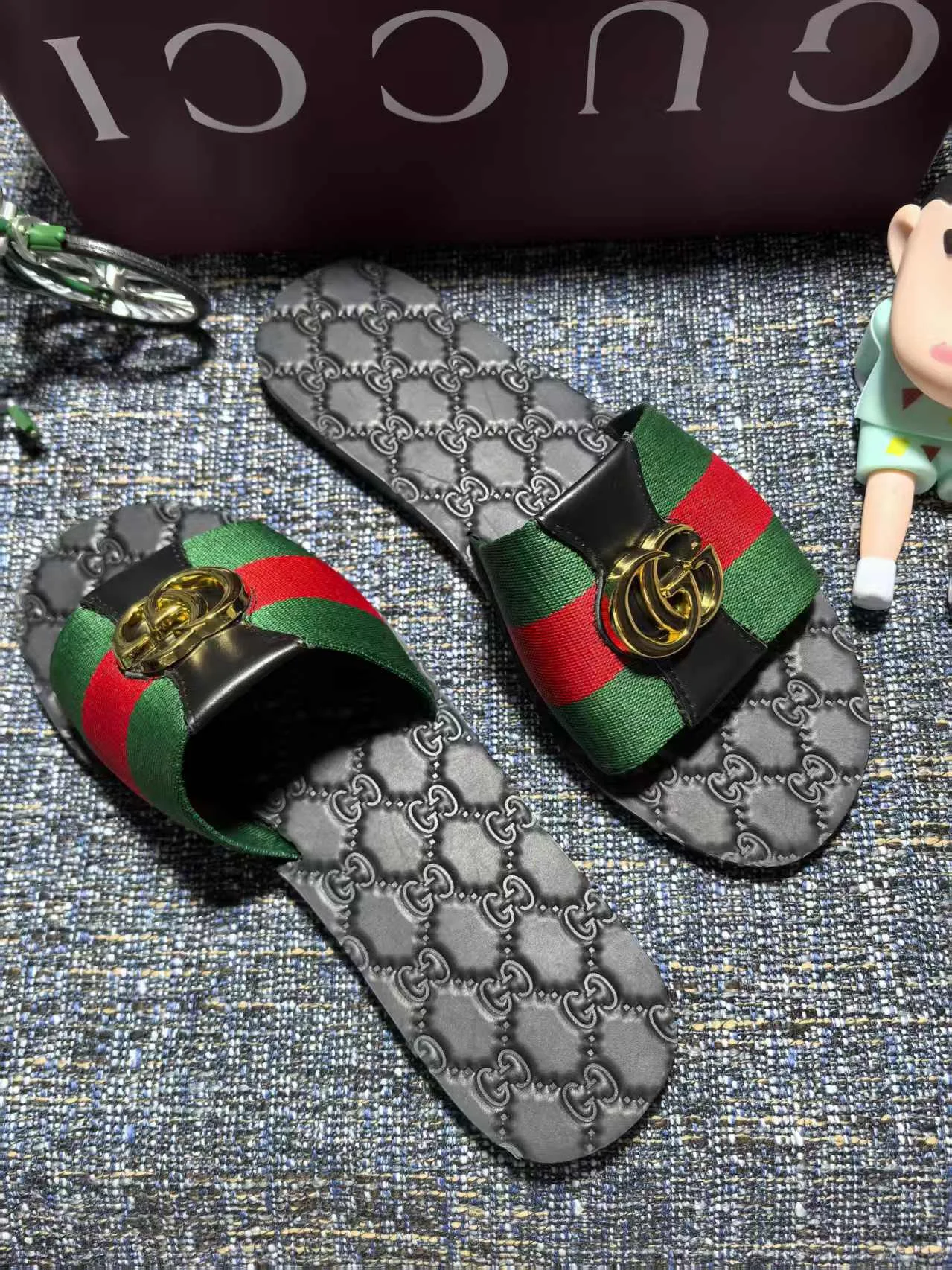 GUCCI Slides Fabric Black-Green-Red-Gold EU35-44 A30202609111878 - Image 3