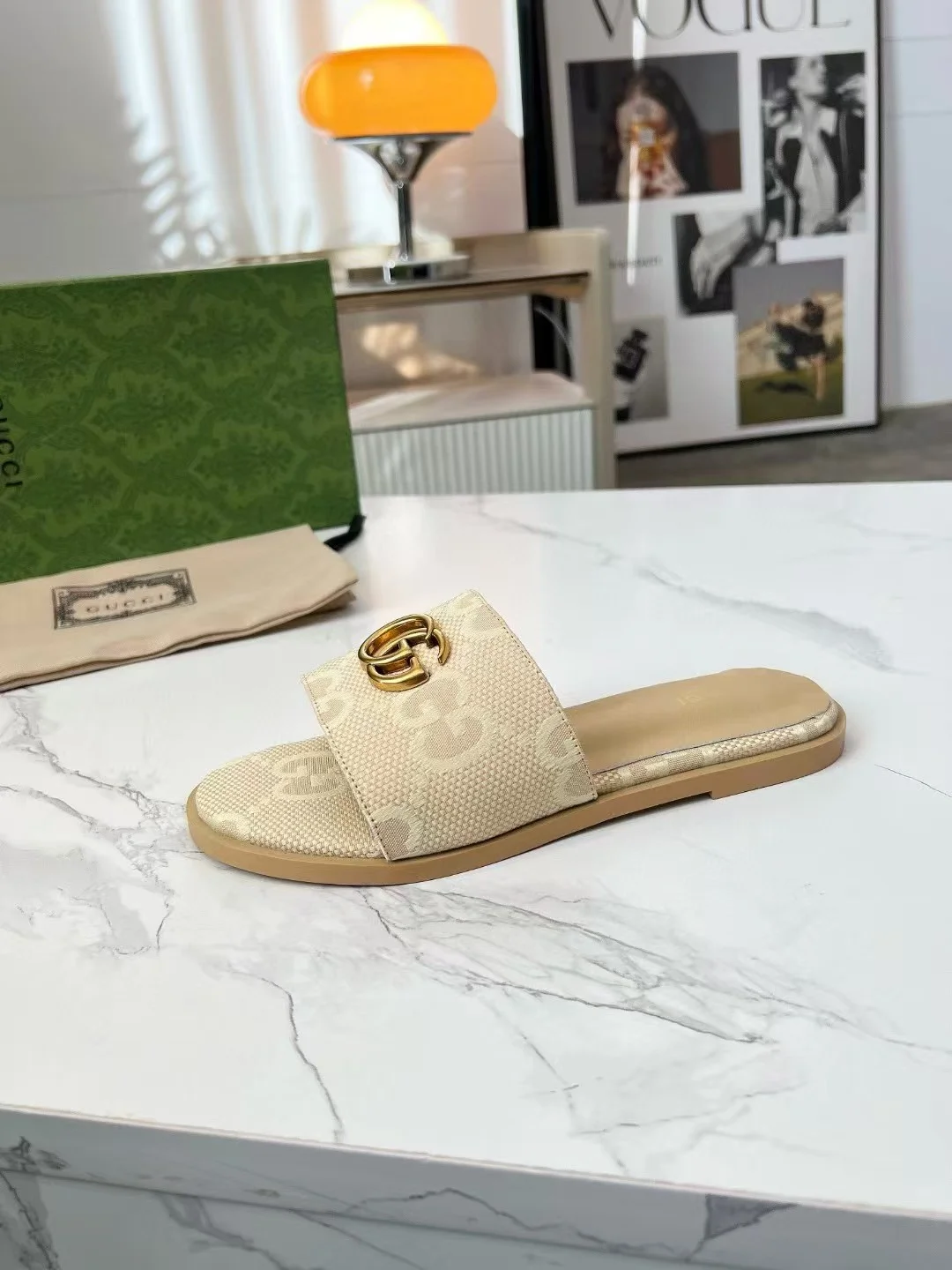 GUCCI Slides Fabric Sheepskin Beige-Gold EU35-42 A40202609111884 - Image 2