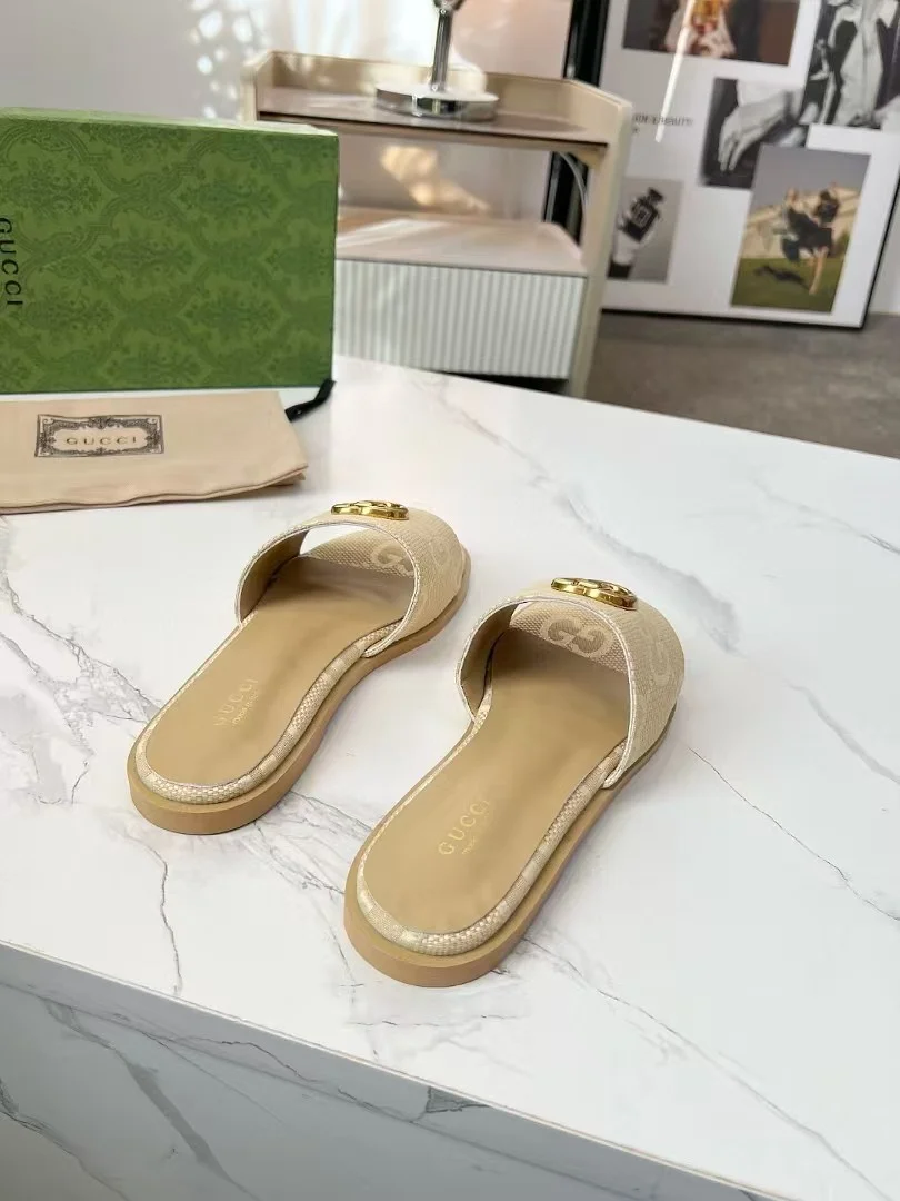 GUCCI Slides Fabric Sheepskin Beige-Gold EU35-42 A40202609111884 - Image 3