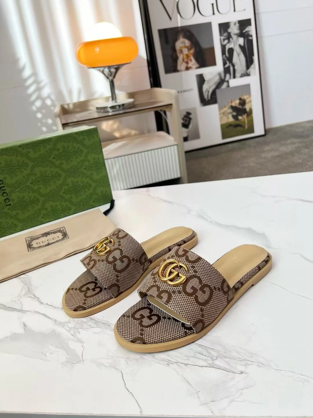 GUCCI Slides Fabric Sheepskin Brown-Gold EU35-42 A40202609111882 - Image 8