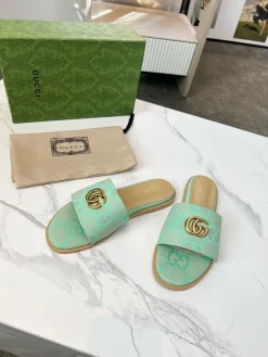 GUCCI Slides Fabric Sheepskin Mint Green-Gold EU35-42 A40202609111880