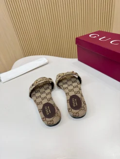 Alternative view of GUCCI Slides GG Canvas Brown-Gold EU35-42 A30202609111875