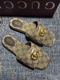 Alternative view of GUCCI Slides GG Canvas Brown-Gold EU35-42 A40202609111877