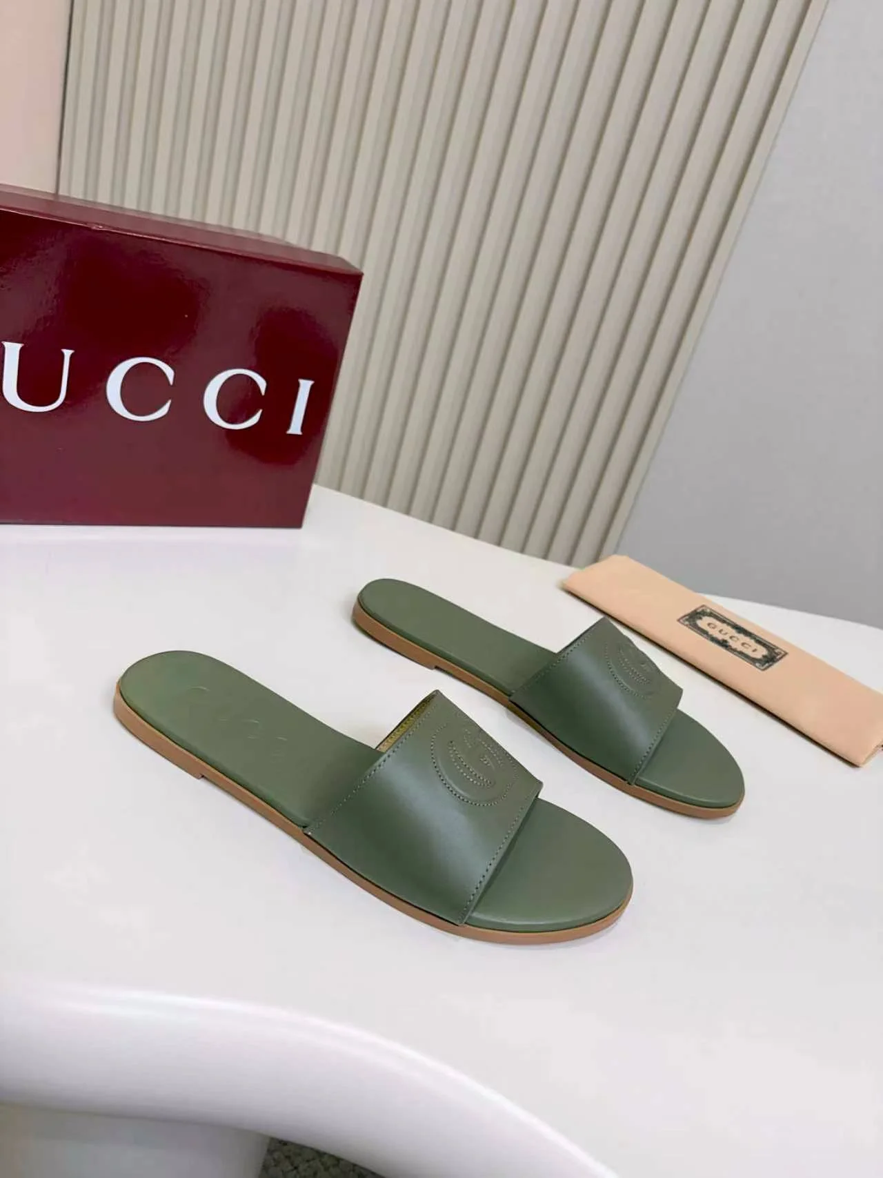 GUCCI Slides Green-Brown A50202609111135 - Image 5