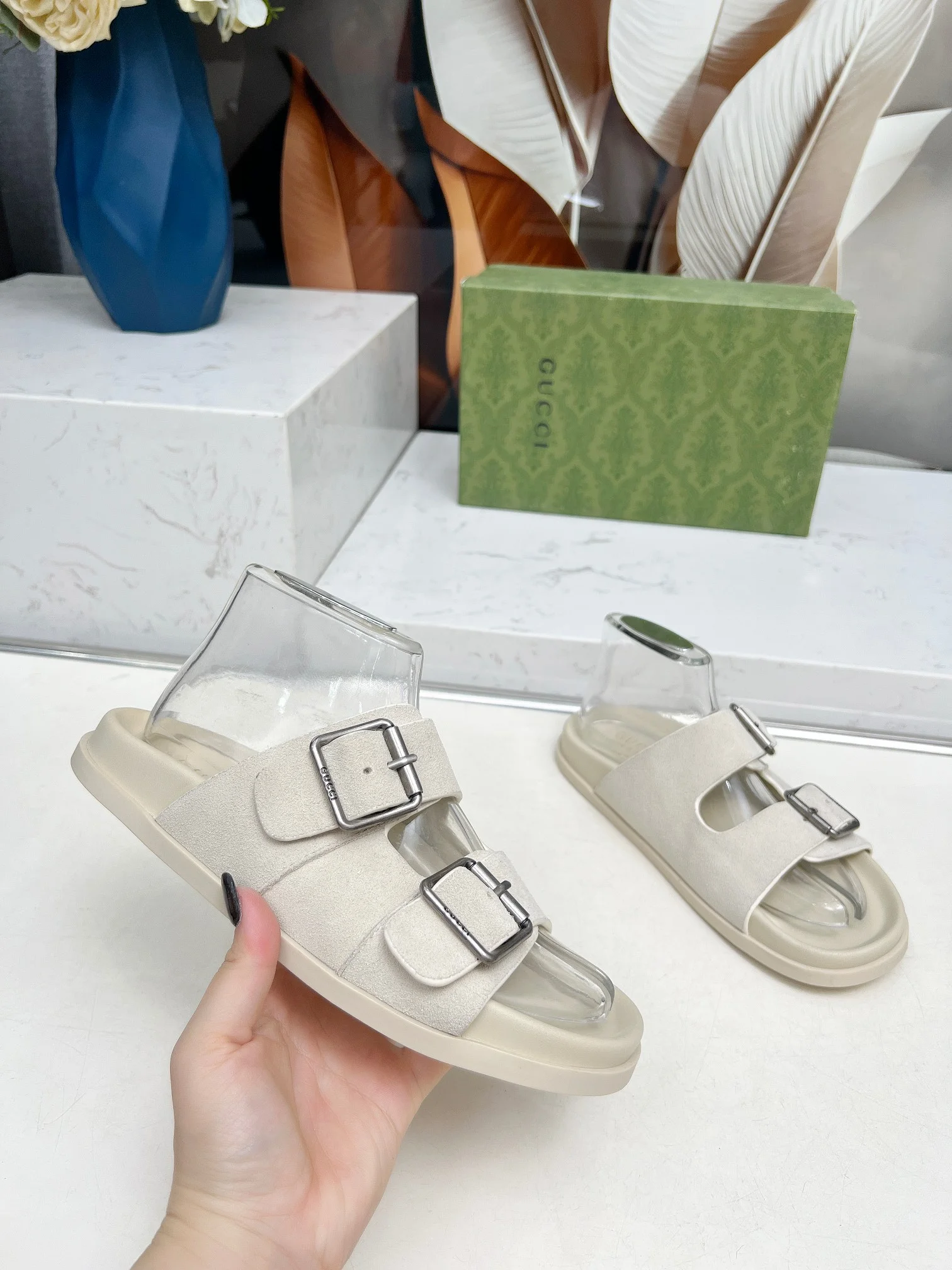 GUCCI Slides Lamb Leather Beige-Silver EU35-46 A80202609111214 - Image 3