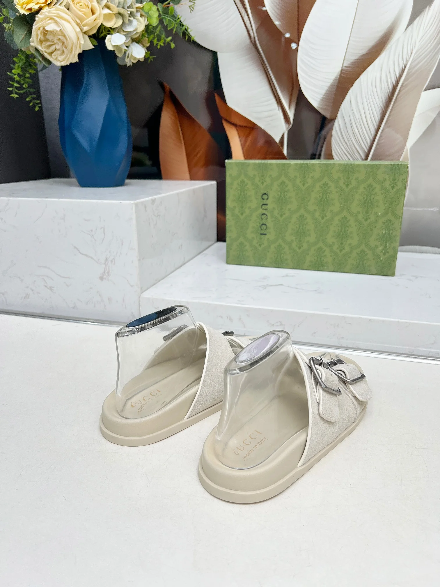 GUCCI Slides Lamb Leather Beige-Silver EU35-46 A80202609111214 - Image 4