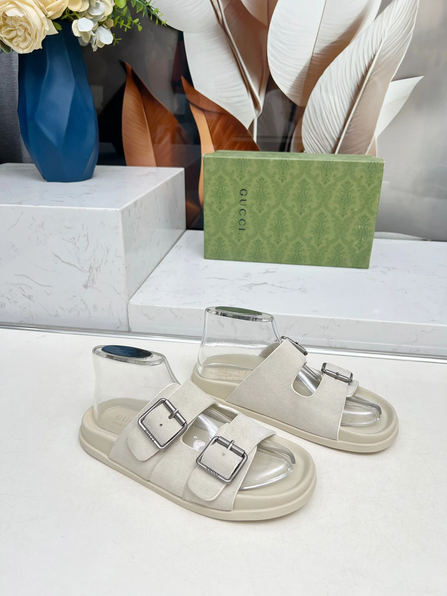 GUCCI Slides Lamb Leather Beige-Silver EU35-46 A80202609111214 - Image 5