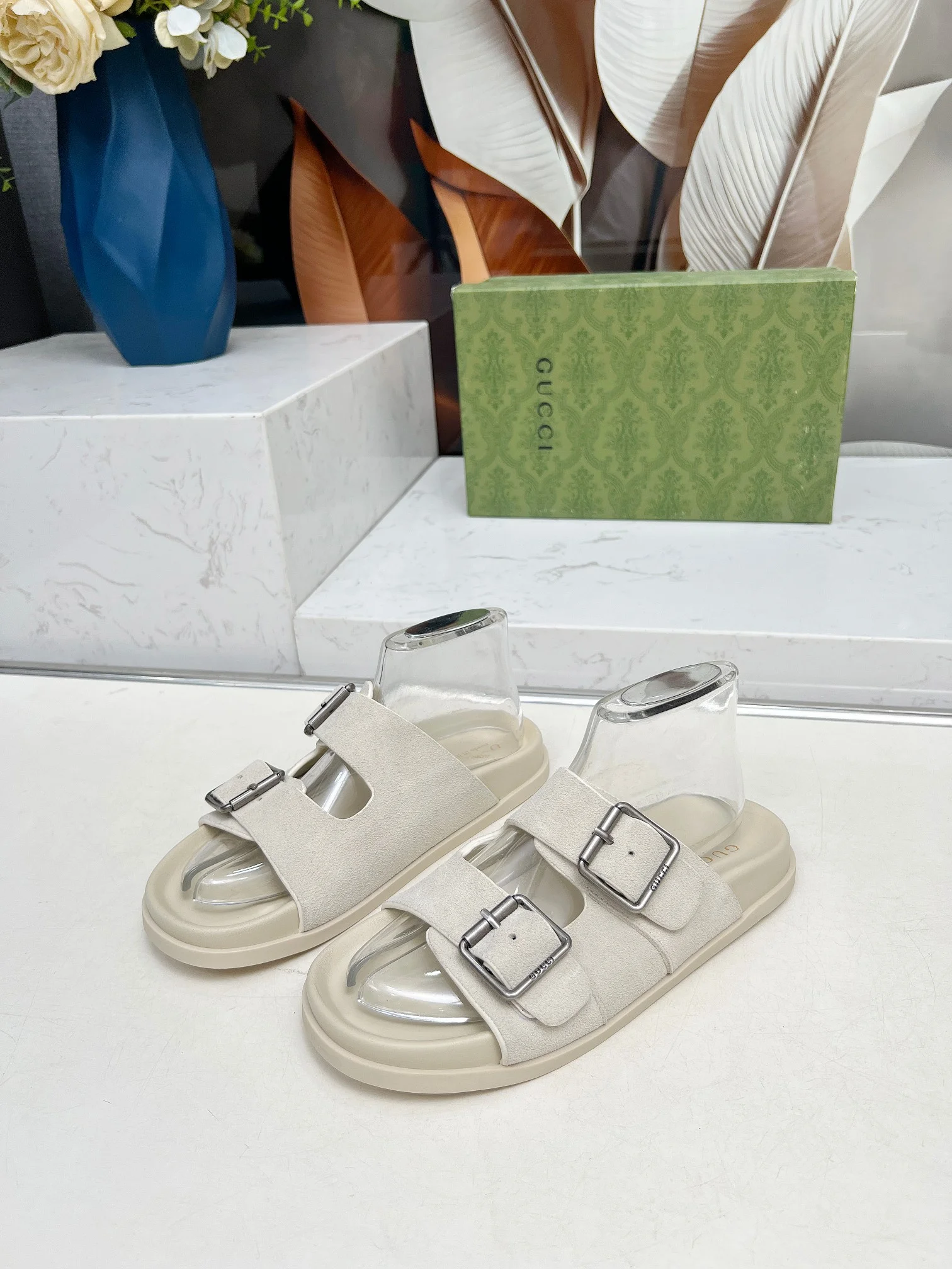GUCCI Slides Lamb Leather Beige-Silver EU35-46 A80202609111214 - Image 7