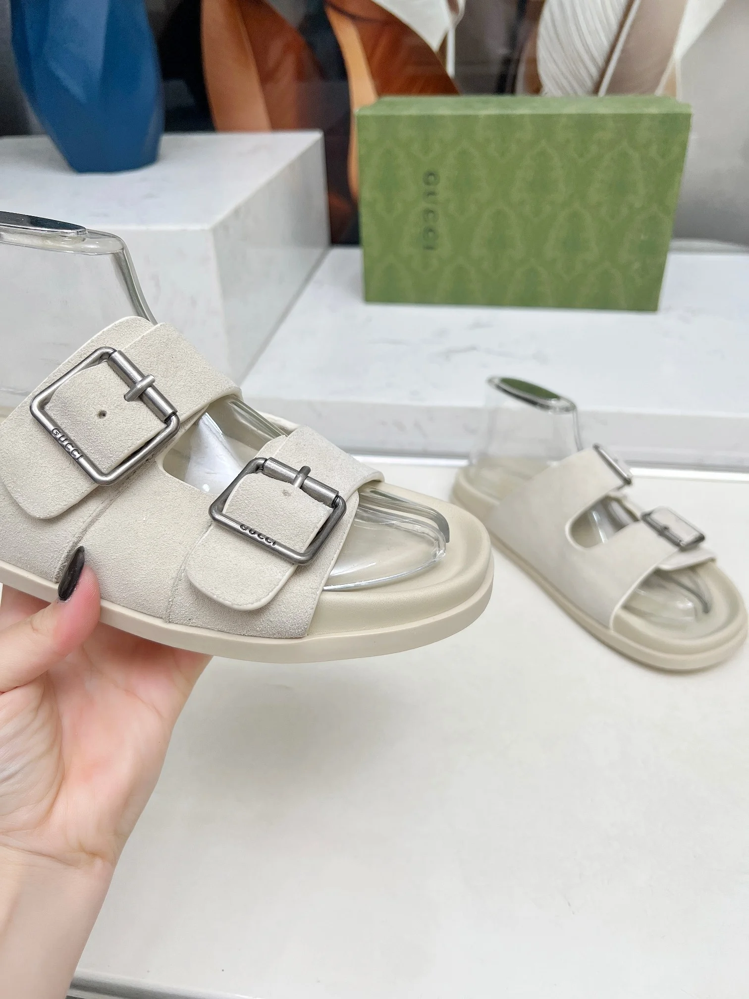 GUCCI Slides Lamb Leather Beige-Silver EU35-46 A80202609111214 - Image 8