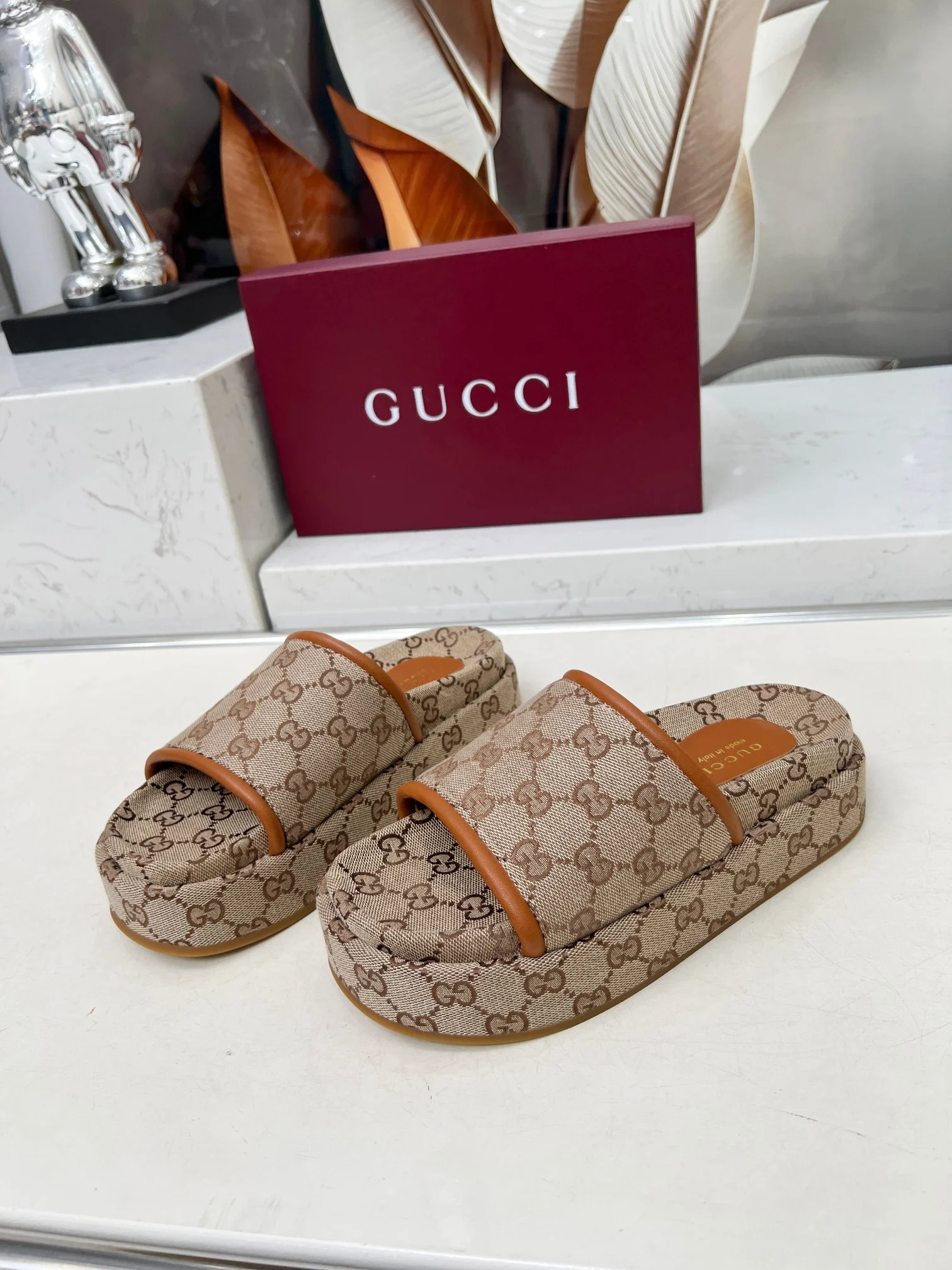 GUCCI Slides Lamb Leather Brown-Beige EU35-46 A70202609111219 - Image 2