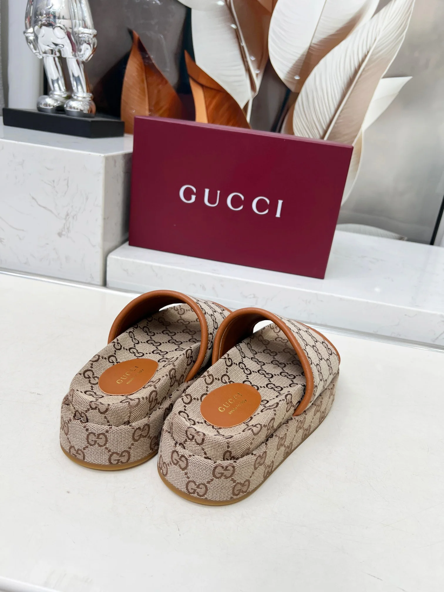 GUCCI Slides Lamb Leather Brown-Beige EU35-46 A70202609111219 - Image 3