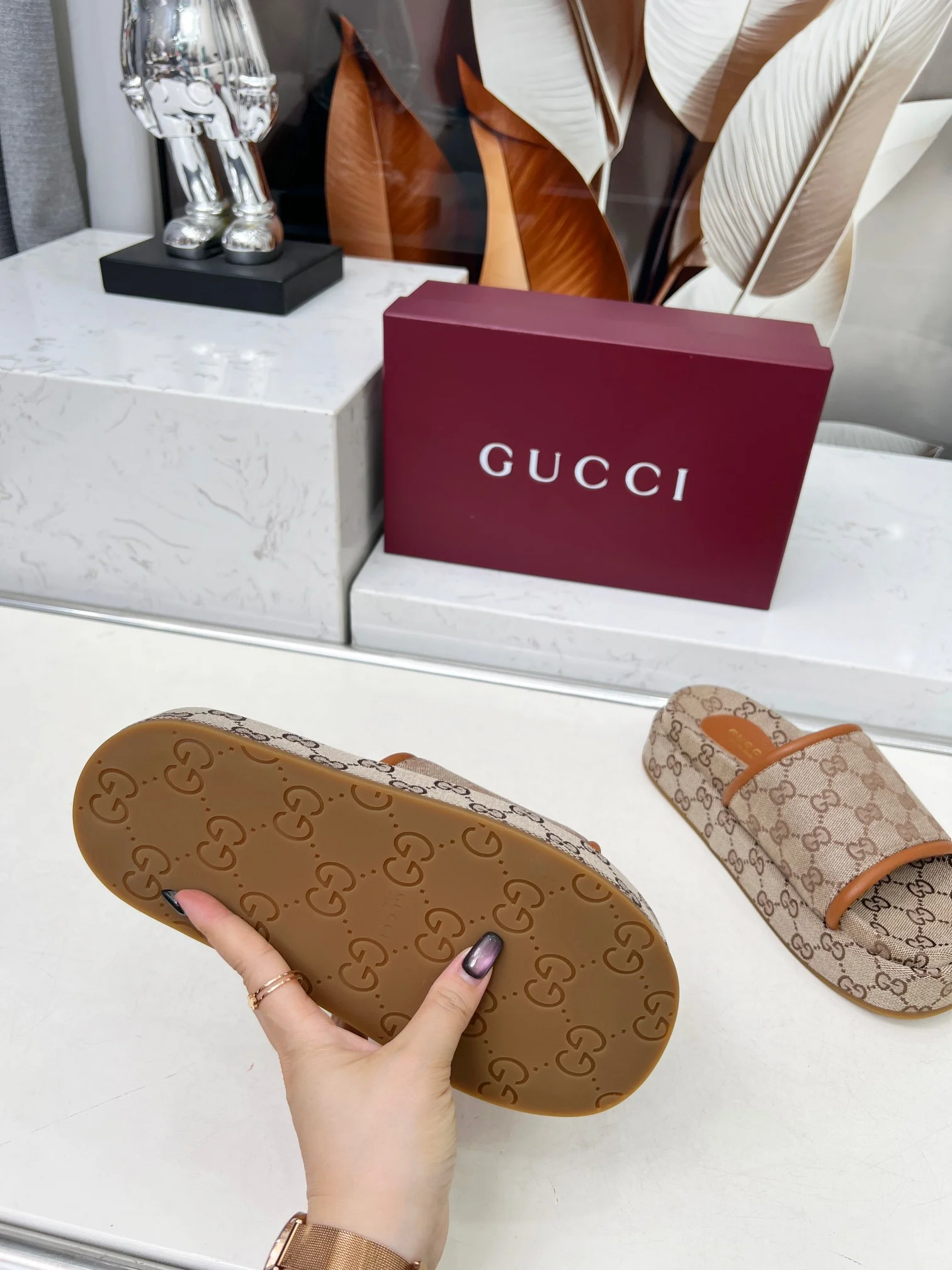 GUCCI Slides Lamb Leather Brown-Beige EU35-46 A70202609111219 - Image 5