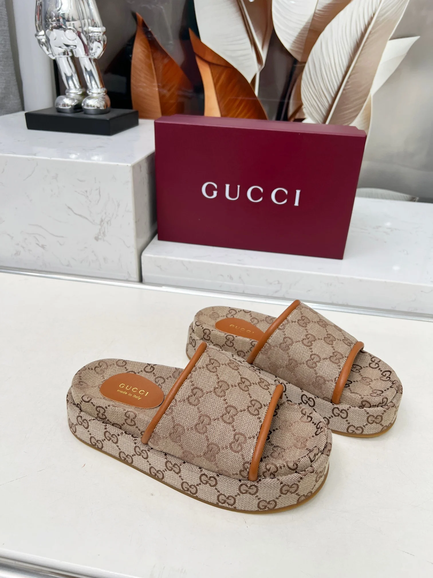 GUCCI Slides Lamb Leather Brown-Beige EU35-46 A70202609111219 - Image 6