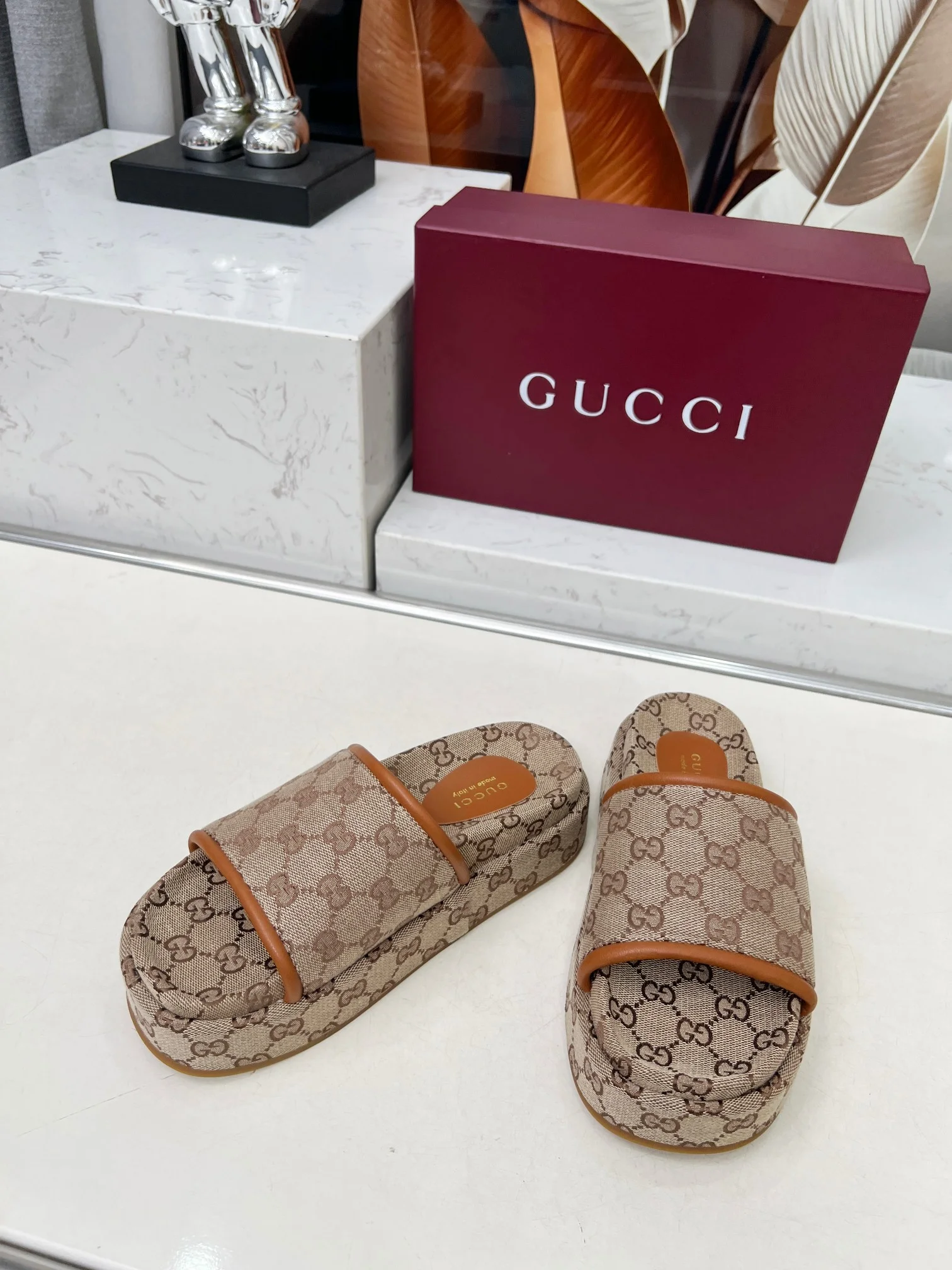 GUCCI Slides Lamb Leather Brown-Beige EU35-46 A70202609111219 - Image 7