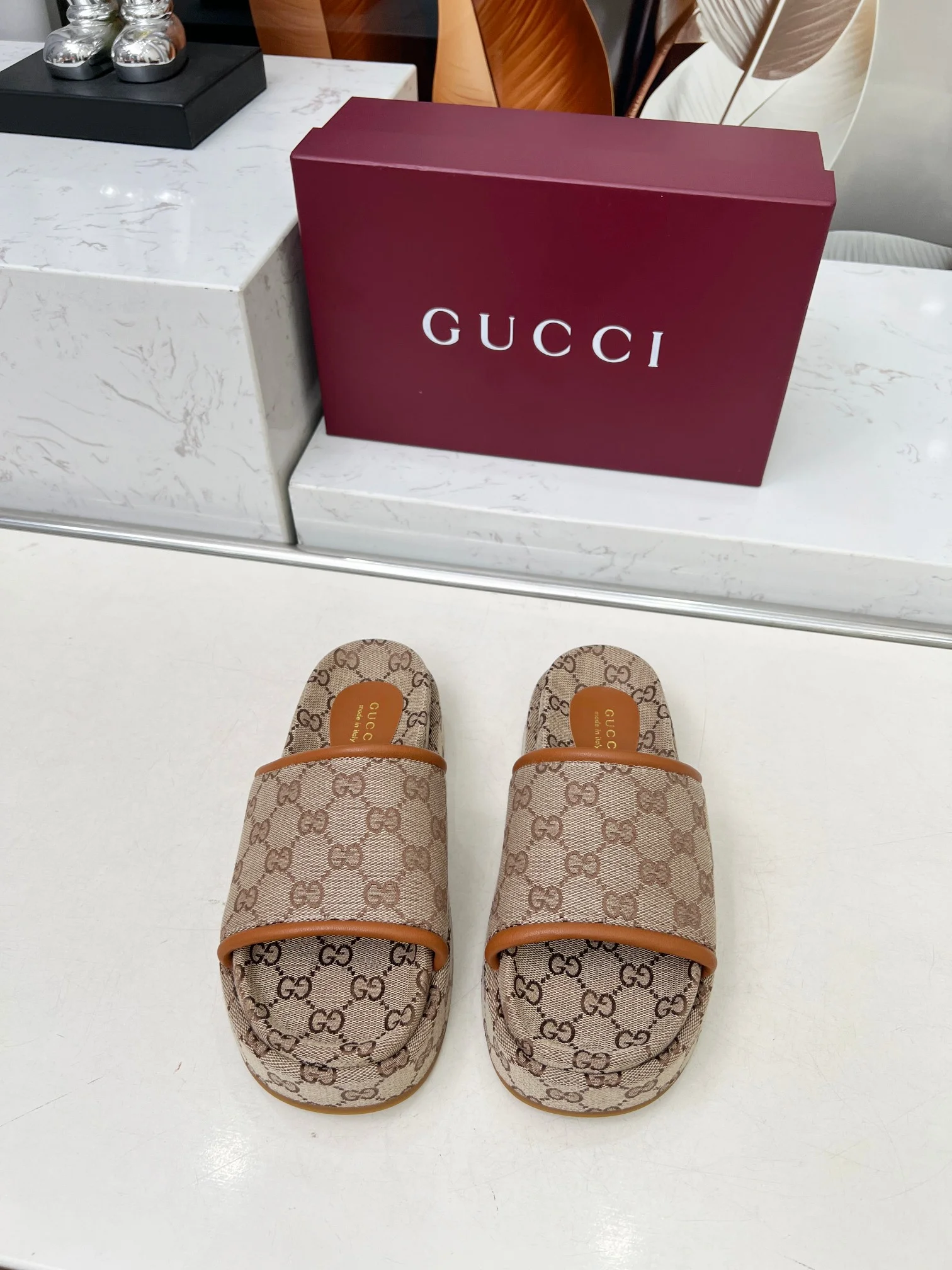 GUCCI Slides Lamb Leather Brown-Beige EU35-46 A70202609111219 - Image 8