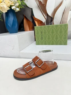 GUCCI Slides Lamb Leather Brown-Silver EU35-46 A80202609111215