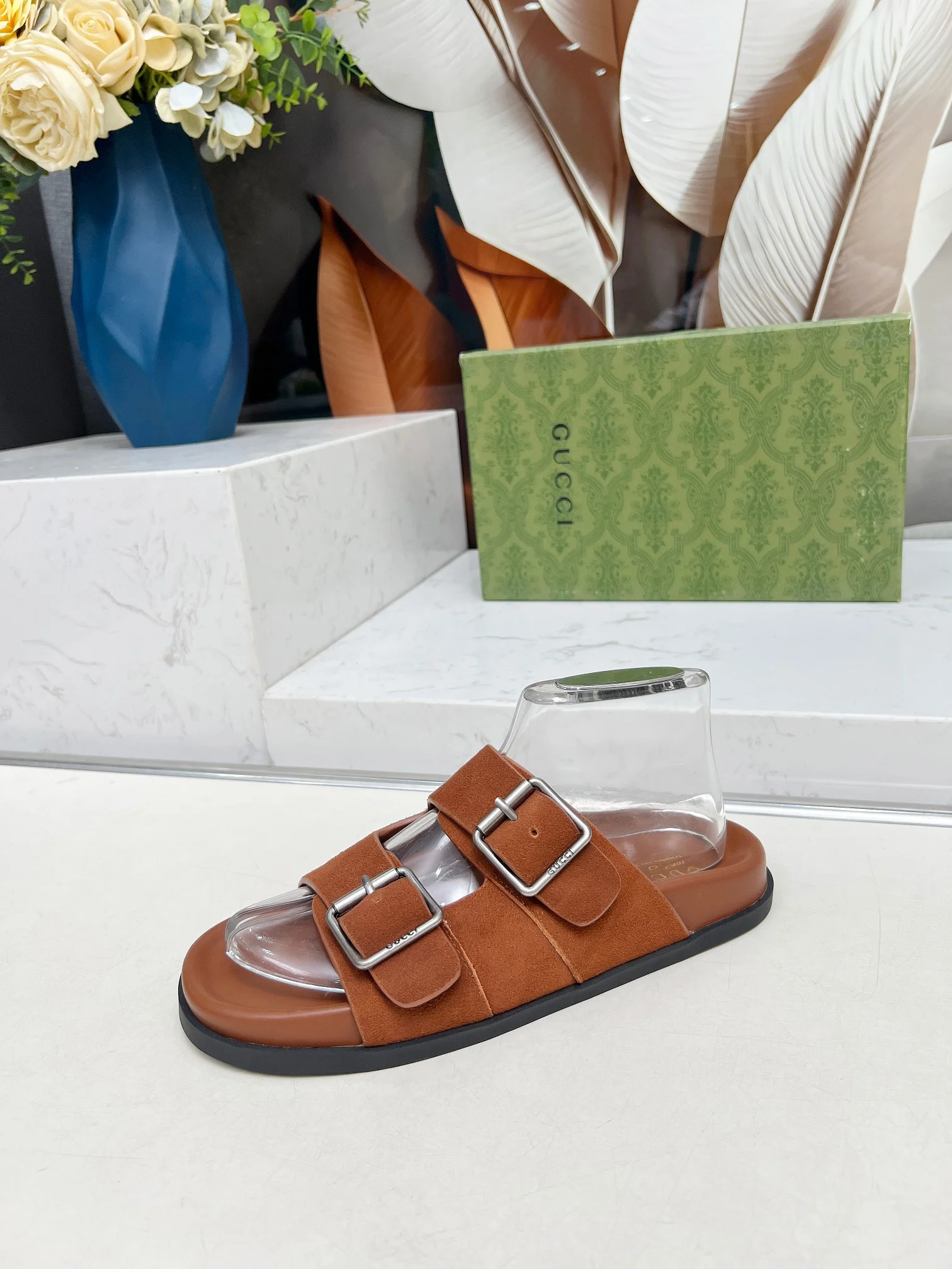 GUCCI Slides Lamb Leather Brown-Silver EU35-46 A80202609111215