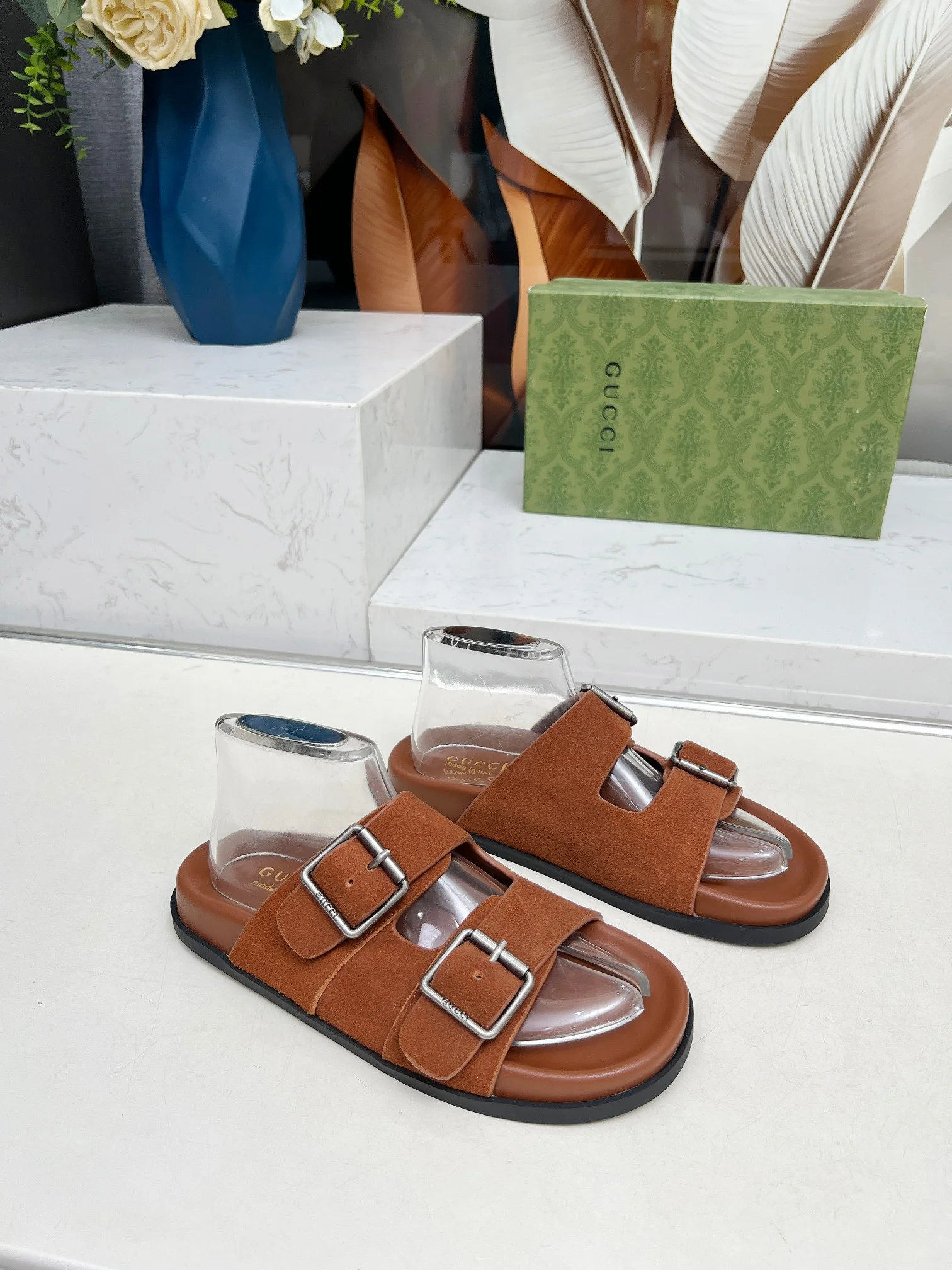 GUCCI Slides Lamb Leather Brown-Silver EU35-46 A80202609111215 - Image 10