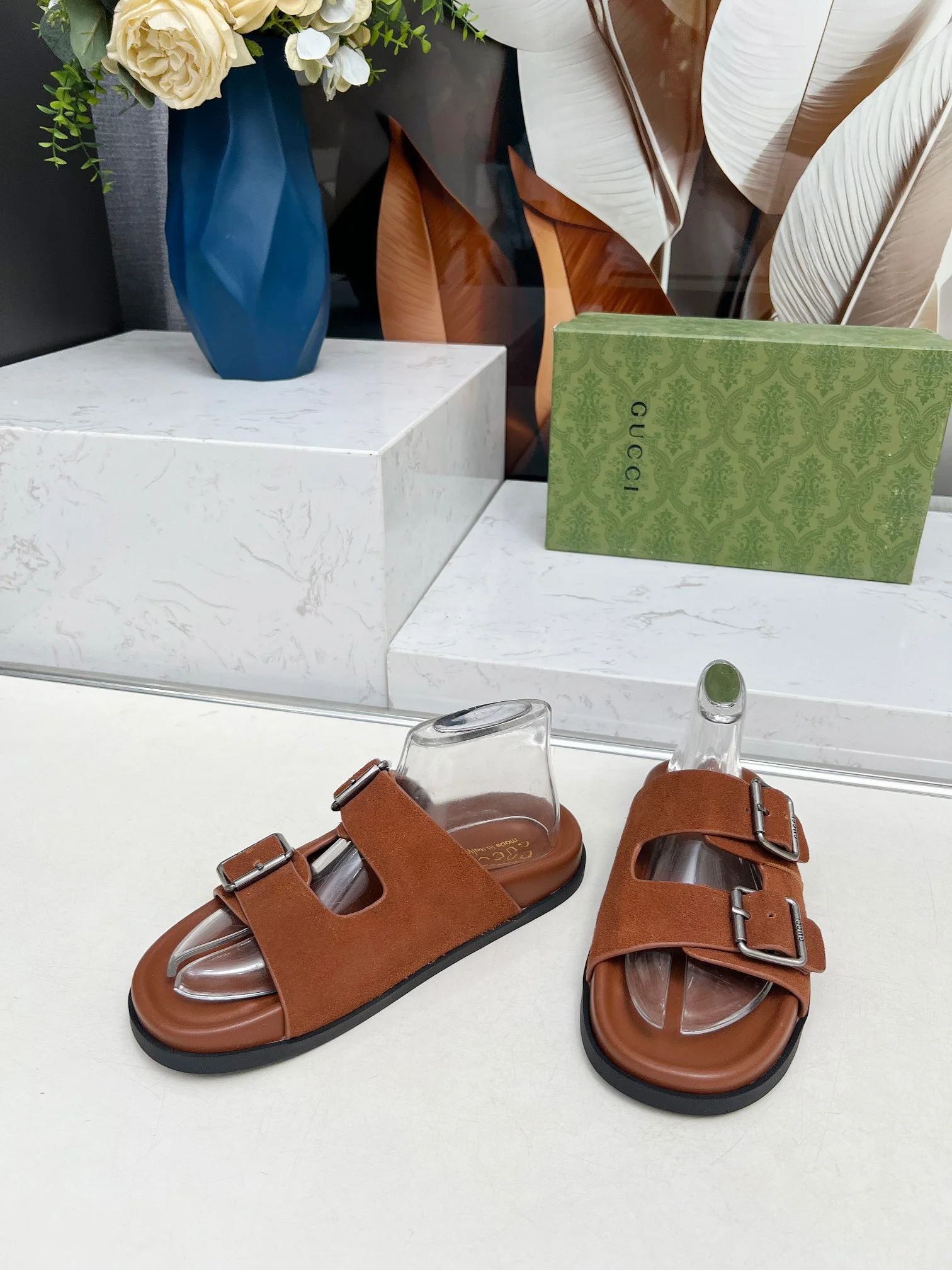 GUCCI Slides Lamb Leather Brown-Silver EU35-46 A80202609111215 - Image 11