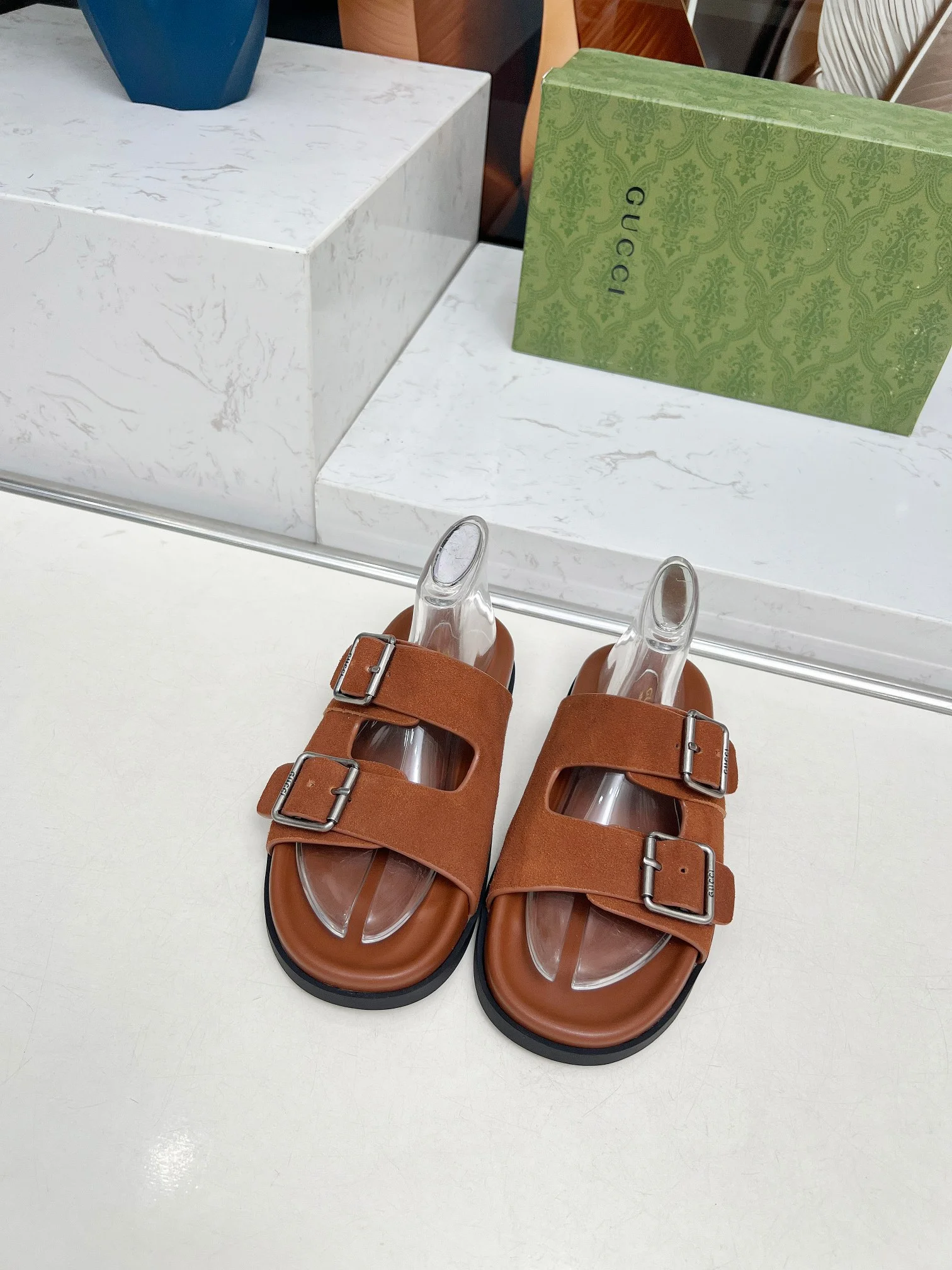 GUCCI Slides Lamb Leather Brown-Silver EU35-46 A80202609111215 - Image 12