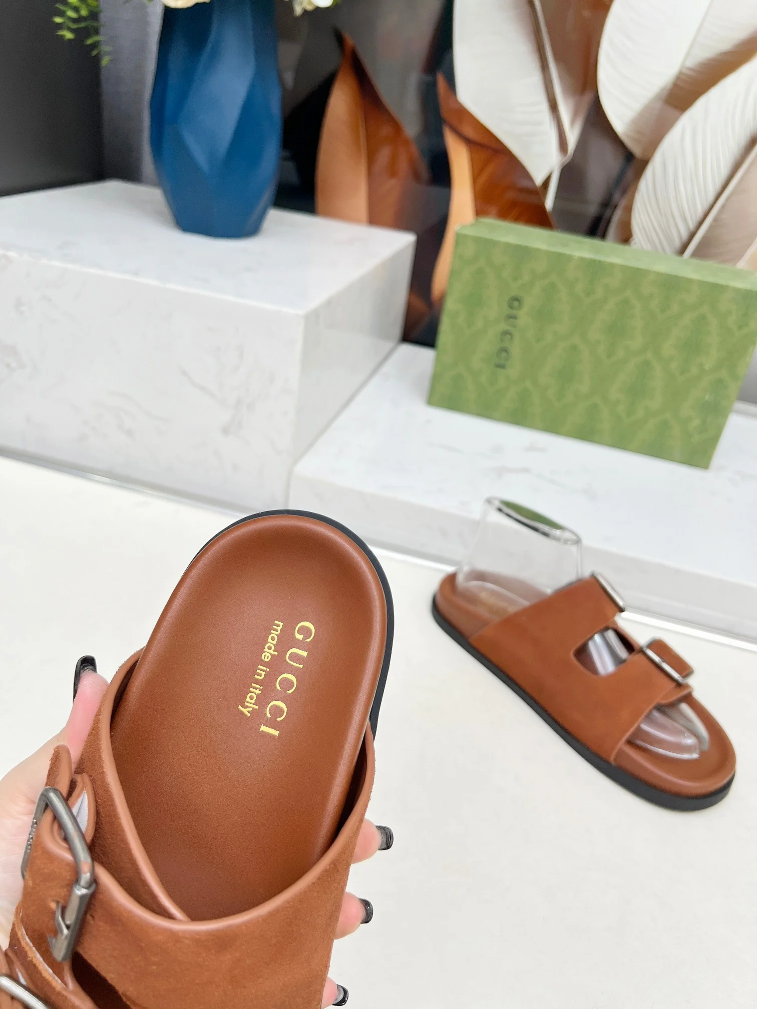 GUCCI Slides Lamb Leather Brown-Silver EU35-46 A80202609111215 - Image 5