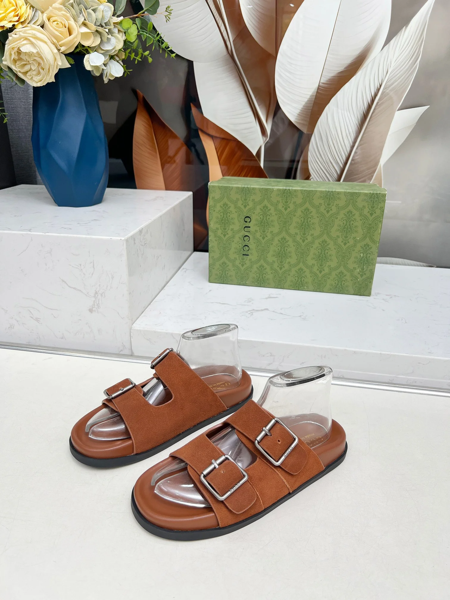 GUCCI Slides Lamb Leather Brown-Silver EU35-46 A80202609111215 - Image 6