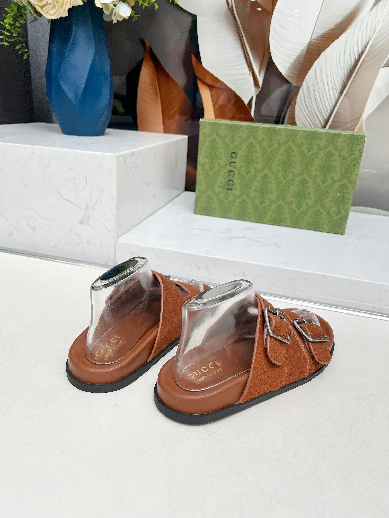 GUCCI Slides Lamb Leather Brown-Silver EU35-46 A80202609111215 - Image 9