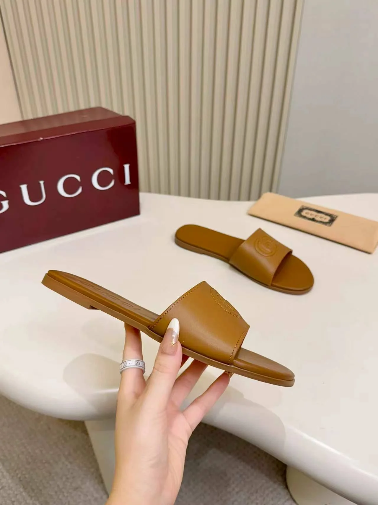 GUCCI Slides Leather Sole Brown EU35-43 A50202609111138 - Image 4
