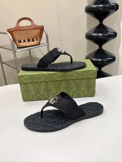 GUCCI Slides Leather Webbing Black-Silver EU35-45 B046202609110060
