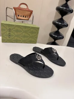 Alternative view of GUCCI Slides Leather Webbing Black-Silver EU35-45 B046202609110060