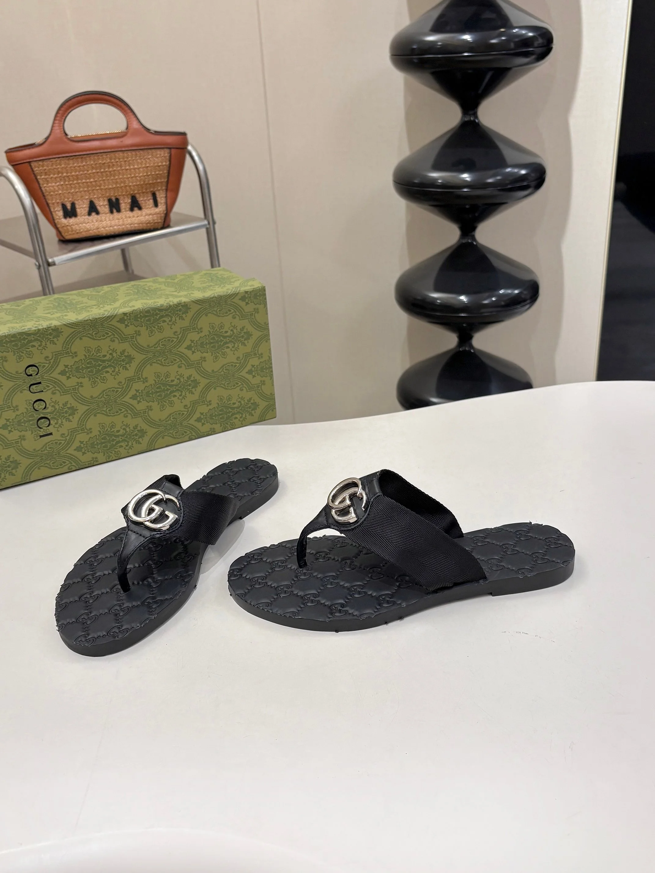 GUCCI Slides Leather Webbing Black-Silver EU35-45 B046202609110060 - Image 3