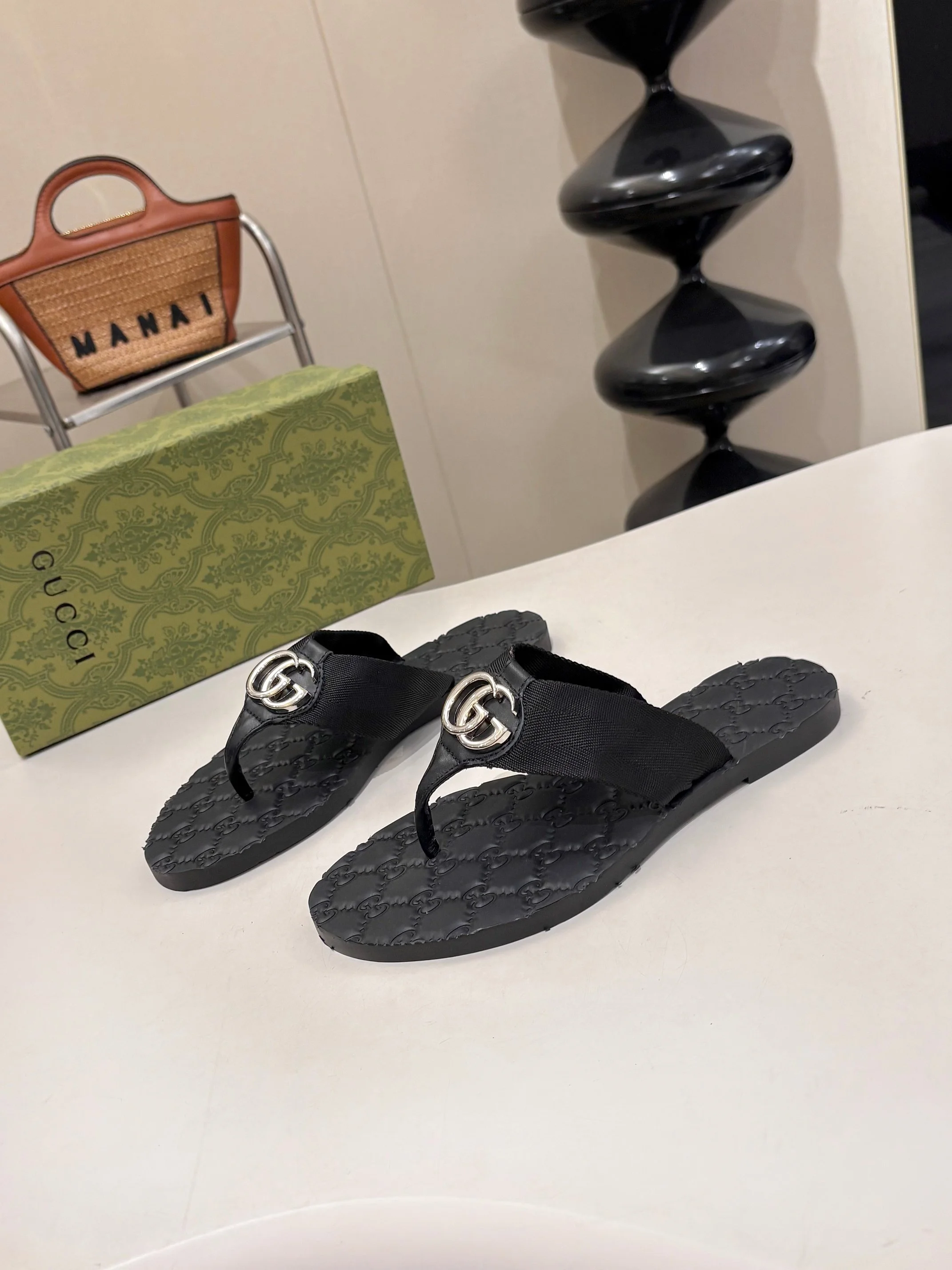 GUCCI Slides Leather Webbing Black-Silver EU35-45 B046202609110060 - Image 6