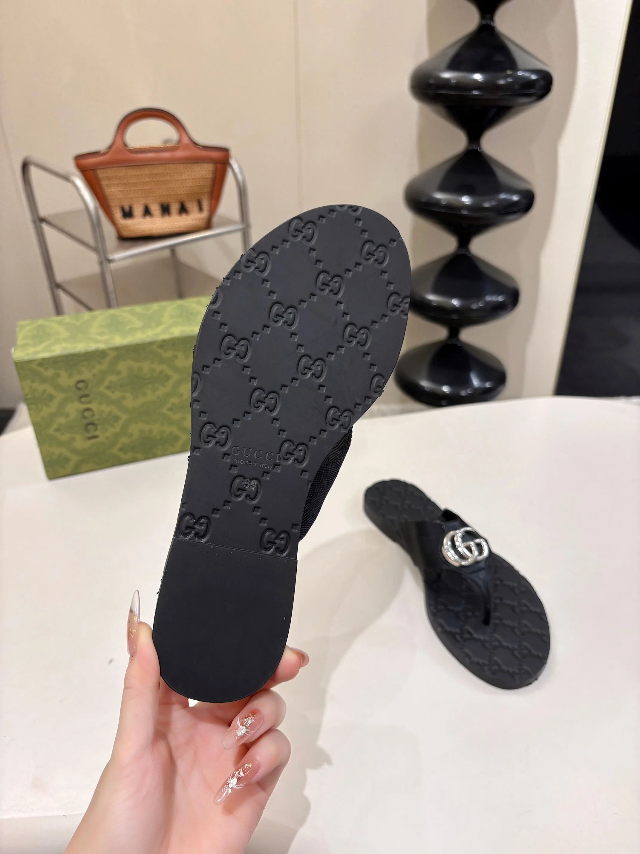 GUCCI Slides Leather Webbing Black-Silver EU35-45 B046202609110060 - Image 8