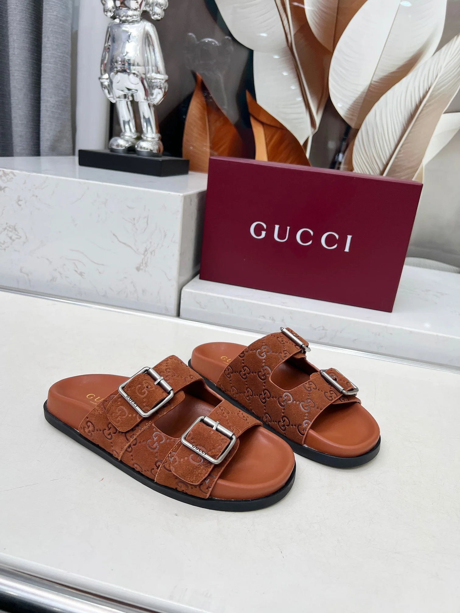 GUCCI Slides Sheepskin Brown-Silver EU35-46 A80202609111217 - Image 3
