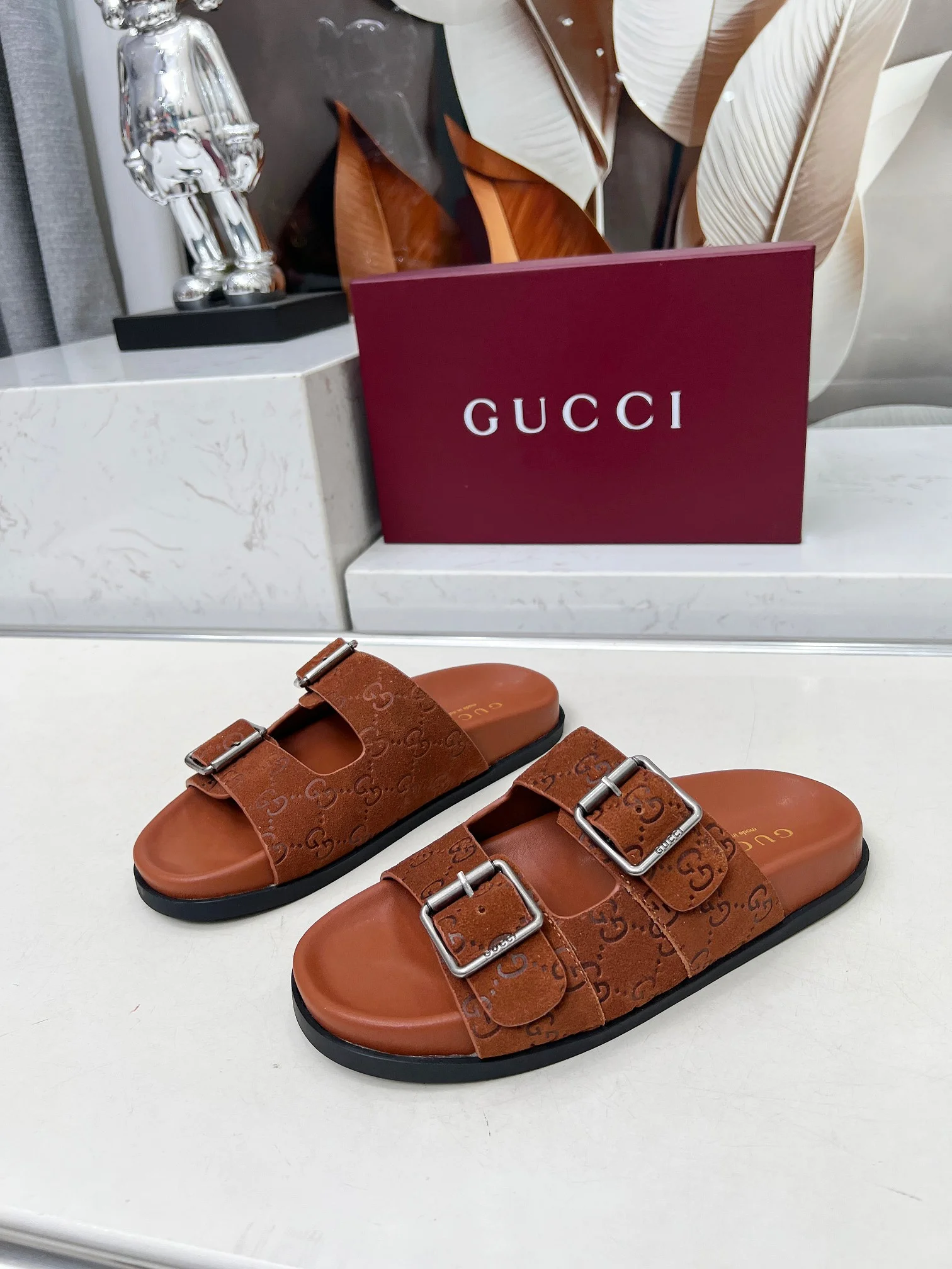 GUCCI Slides Sheepskin Brown-Silver EU35-46 A80202609111217 - Image 4