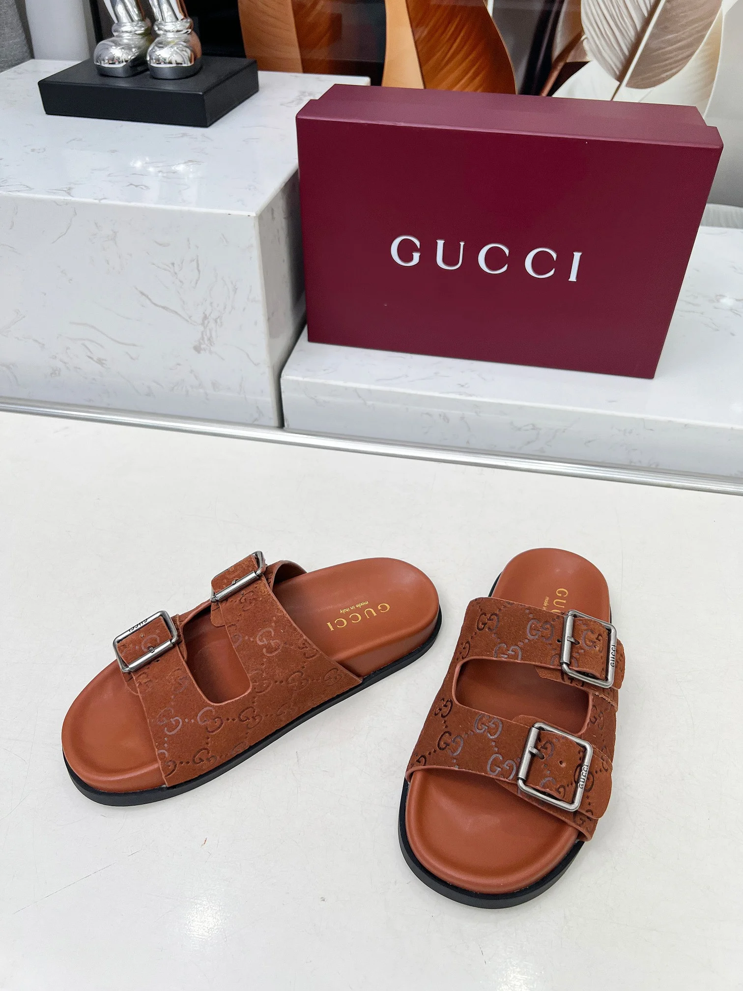 GUCCI Slides Sheepskin Brown-Silver EU35-46 A80202609111217 - Image 5
