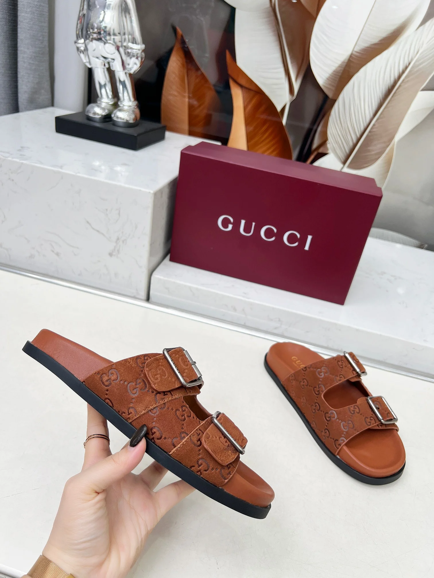 GUCCI Slides Sheepskin Brown-Silver EU35-46 A80202609111217 - Image 7