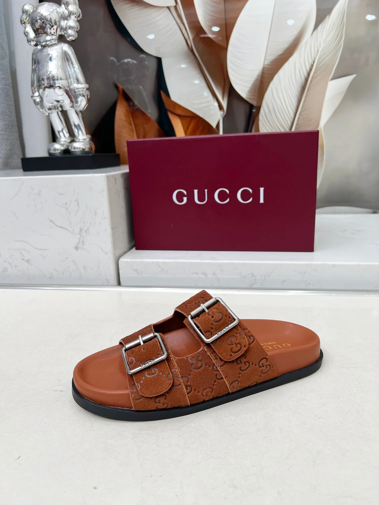 GUCCI Slides Sheepskin Brown-Silver EU35-46 A80202609111217 - Image 9