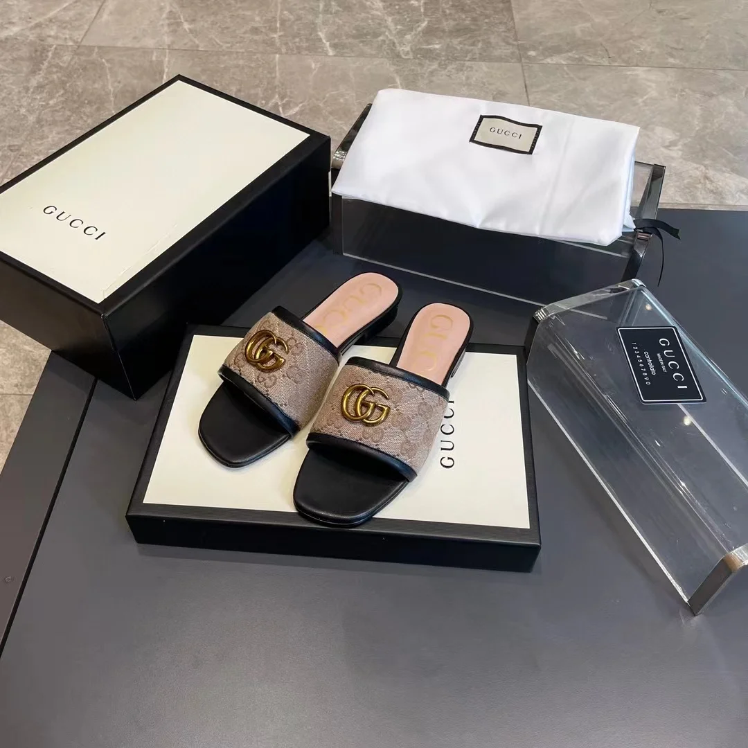 GUCCI Slides Sheepskin Leather Black-Beige-Gold EU35-40 A50202609111872 - Image 2