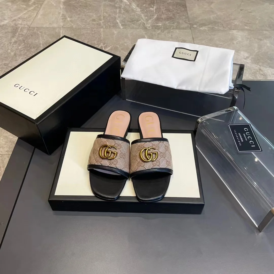GUCCI Slides Sheepskin Leather Black-Beige-Gold EU35-40 A50202609111872 - Image 3